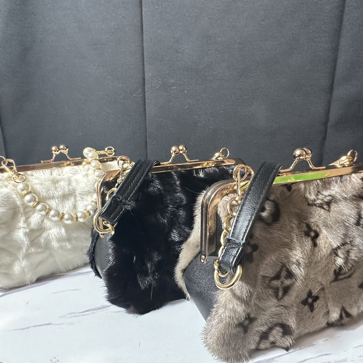 Luxury Faux Fur Gold Chain Fashion Handbag