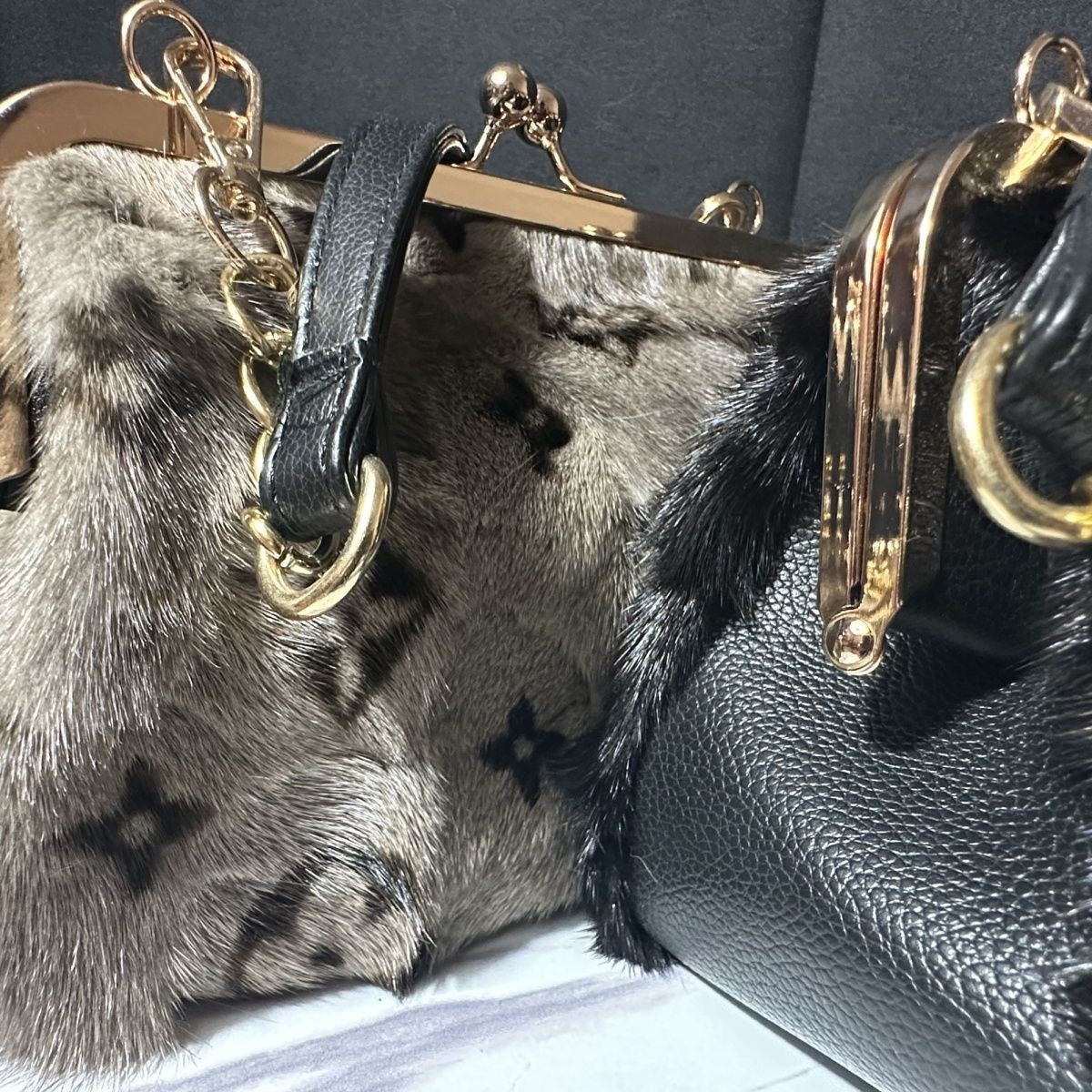 Luxury Faux Fur Gold Chain Fashion Handbag